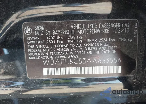 2010 BMW 328I xDrive z USA, uszkodzony, nr VIN WBAPK5C53AA653556